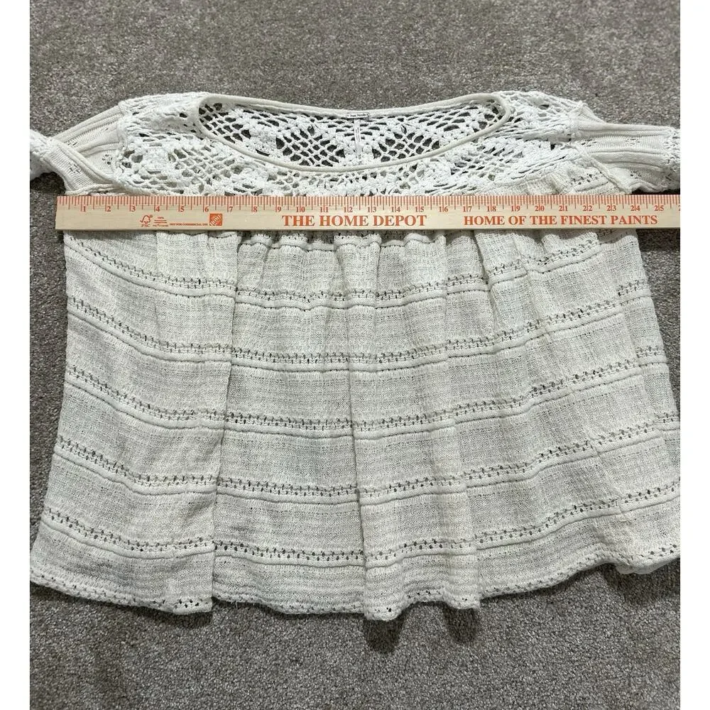 Free People Women's XS Someday Crochet Yolk‎ Sweater Ivory Oversized